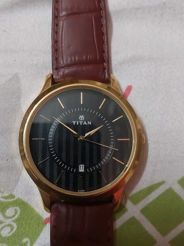 Titan Brown Leather Strap Watch