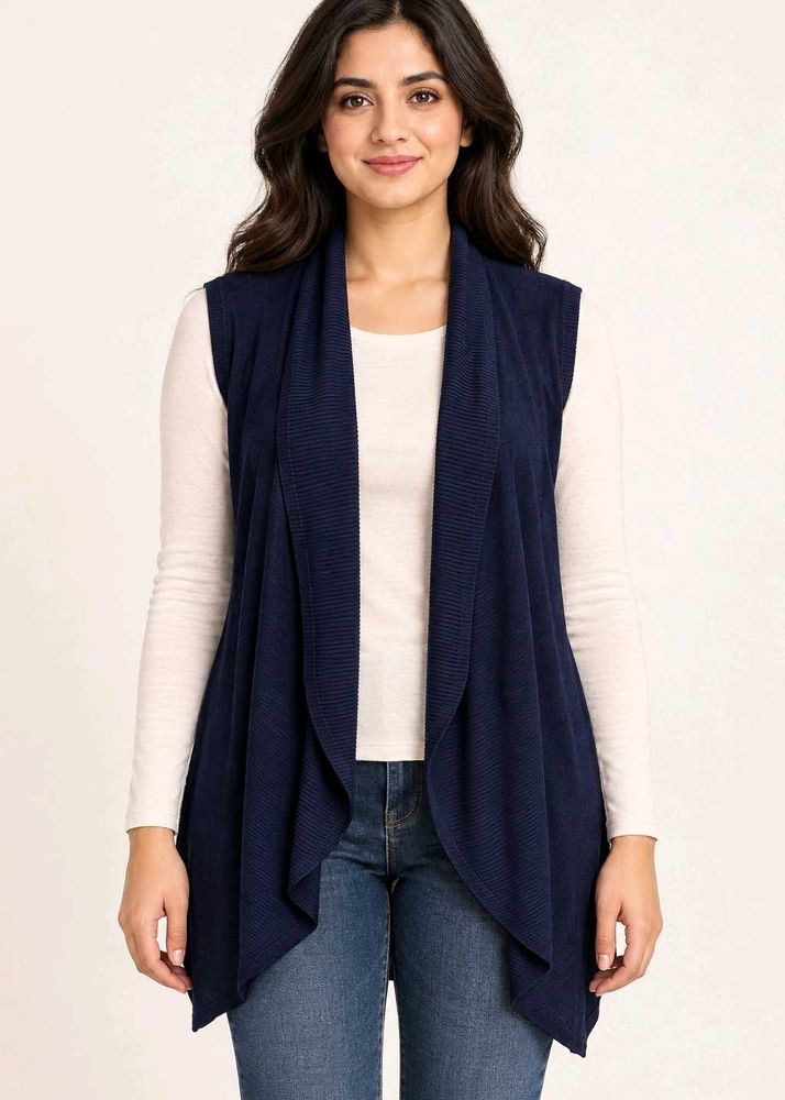 Navy Blue Sleeveless Cardigan Vest