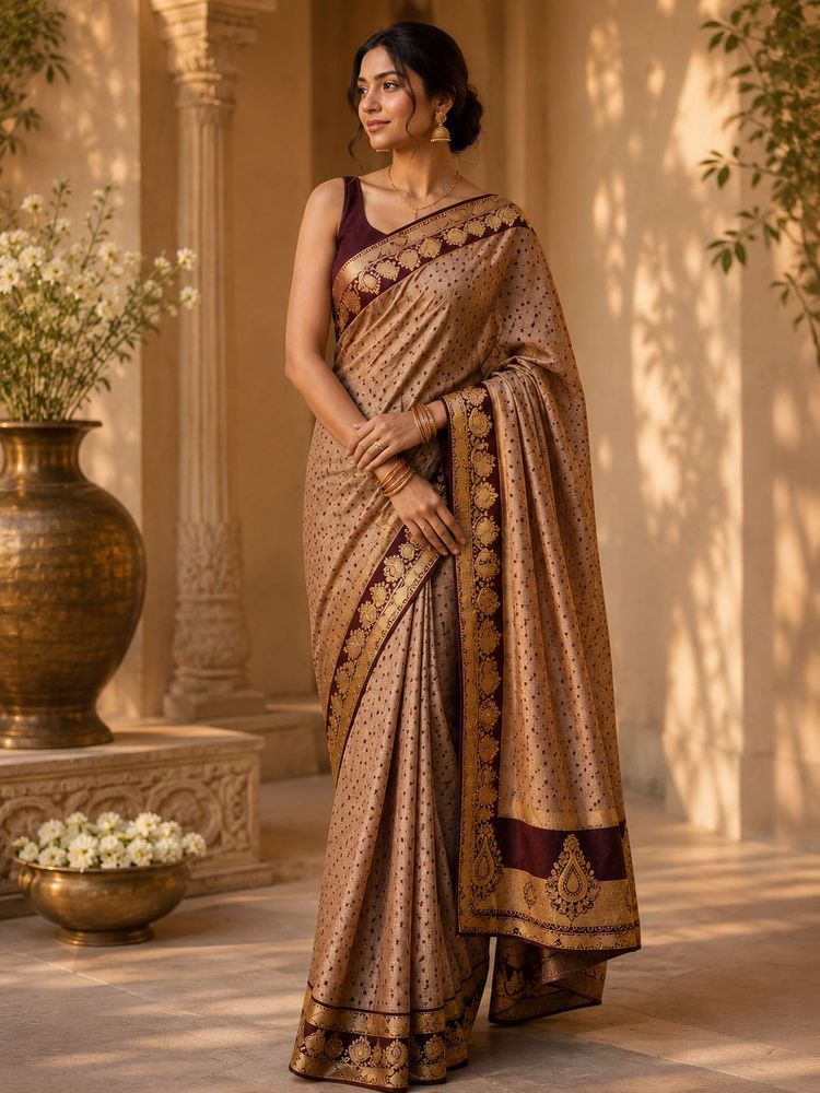 Elegant Beige Saree with Maroon Border