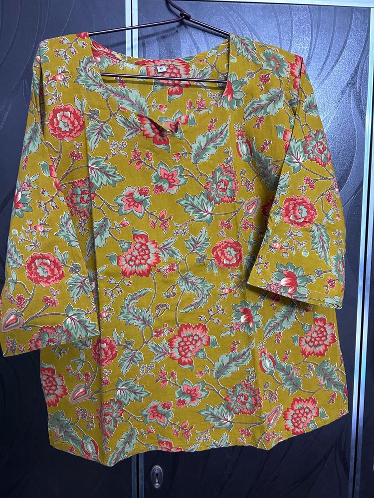 Mustard Floral Print Kurta