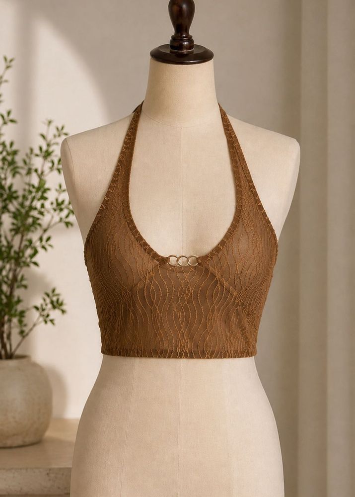 Lace Halter Neck Crop Top