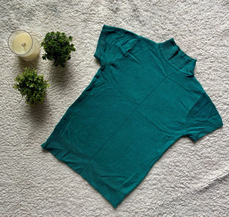Teal Mock Neck Short Sleeve Top