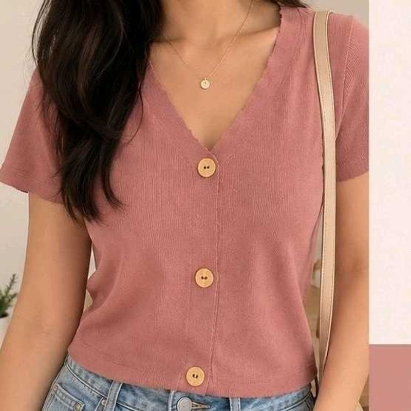 Cute Button-Up Knit Top