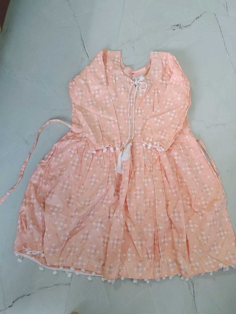 Peach Printed Kurta with Tassels