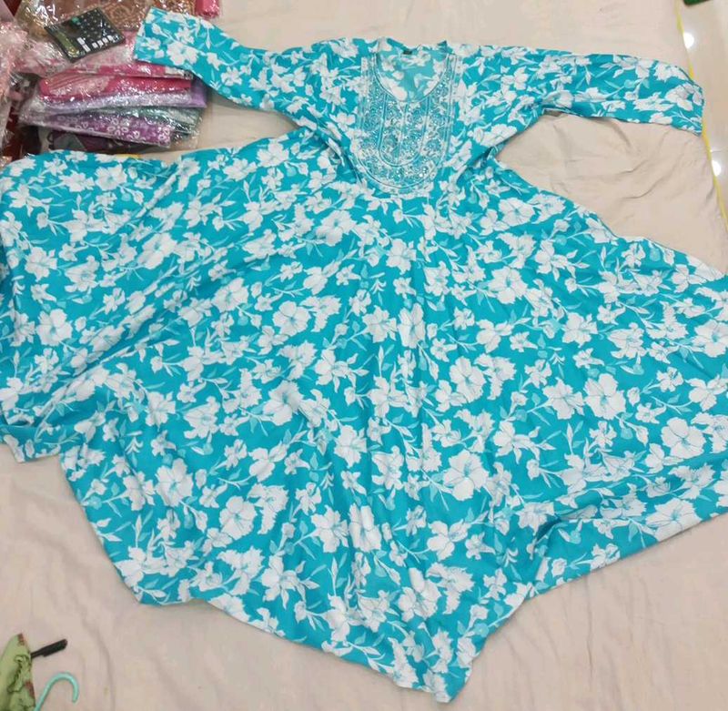 Blue Floral Anarkali Kurta