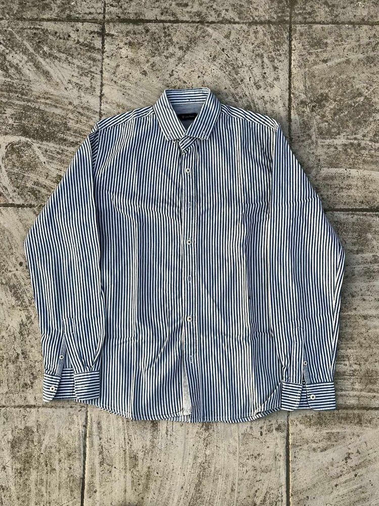 old money Men's blue&amp;white Striped Formal Shirt