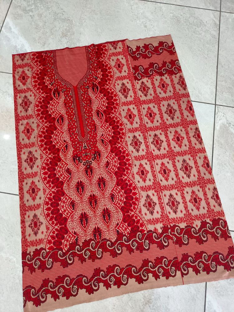 Unstitched Red &amp; Beige Kurta Material