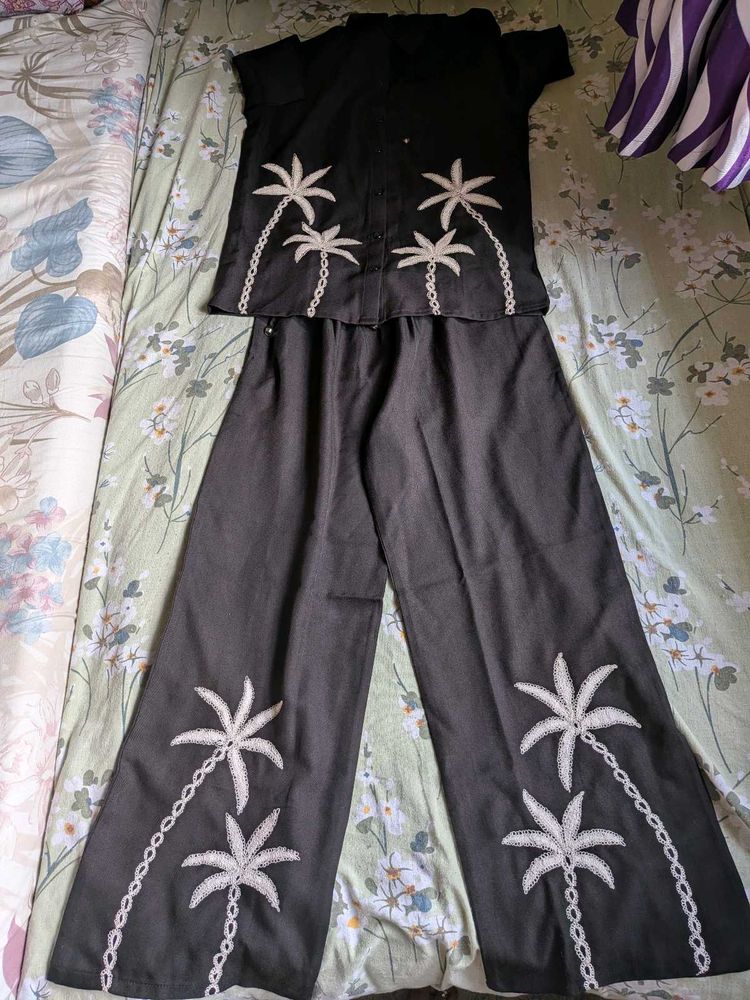 Palm Tree Embroidered Co-ord Set