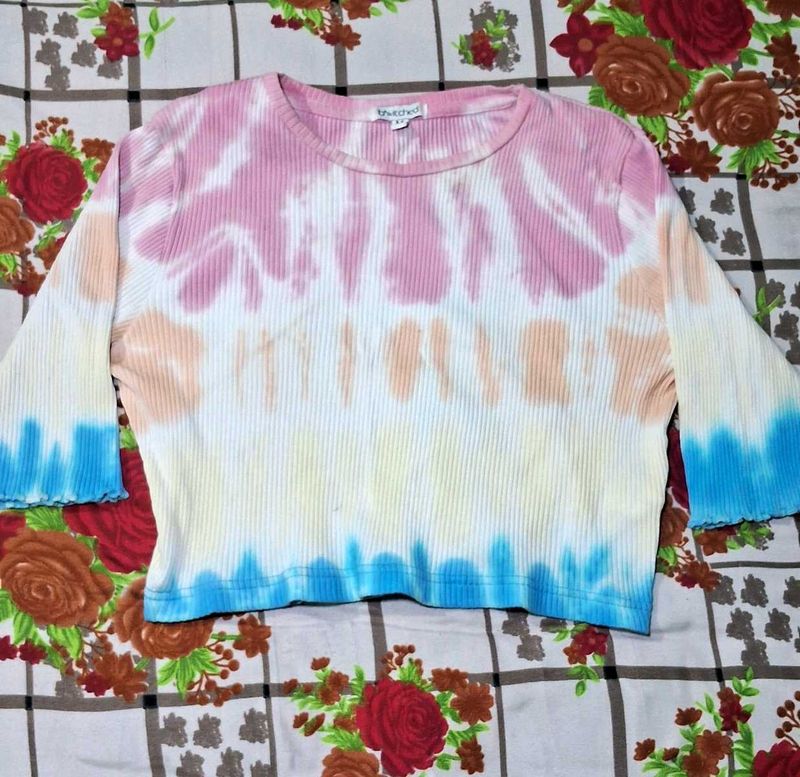 Tie-Dye Ribbed Bell Sleeve Top