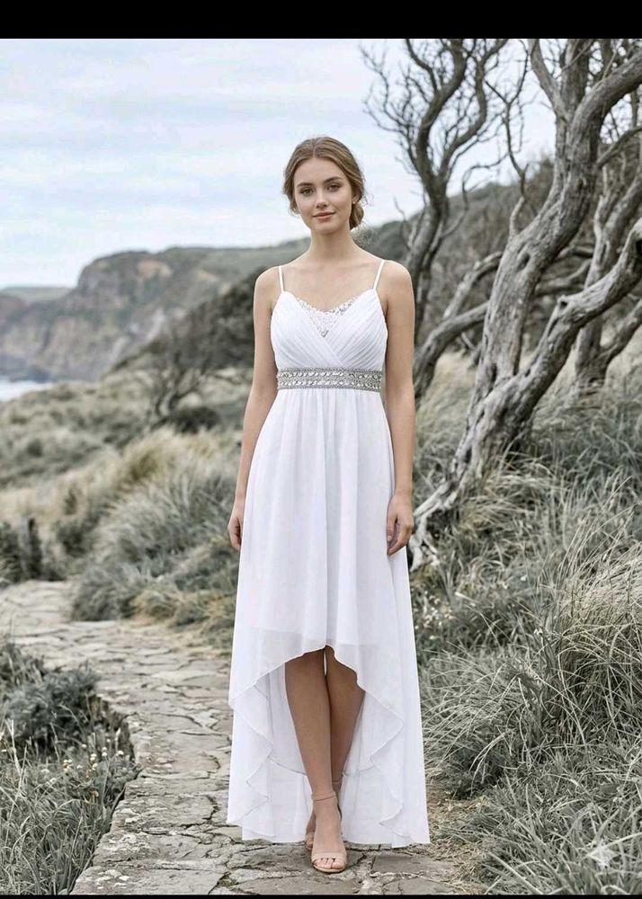 Elegant White High-Low Dress