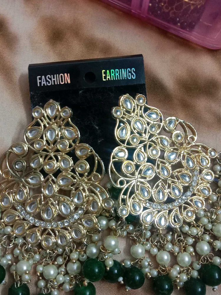 gold and green earings