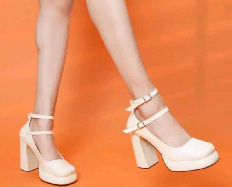 Cream Platform Block Heels