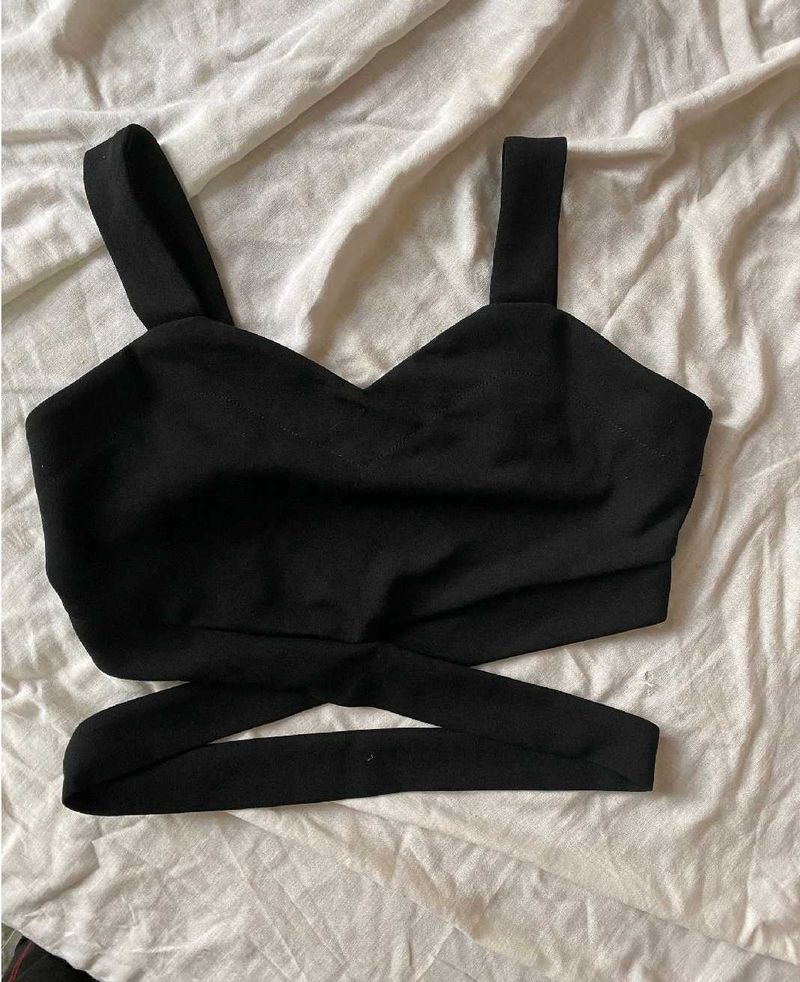 Shein Black Wrap Halter Neck Crop Top