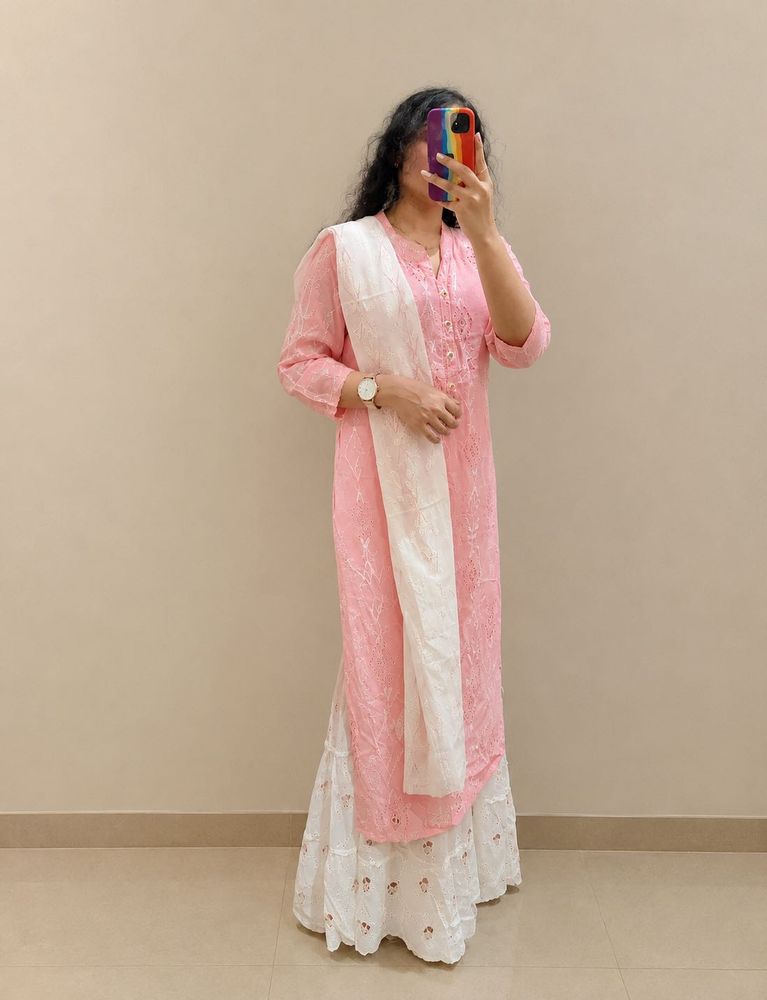 Elegant 3 piece Pink Kurta Set with Sharara