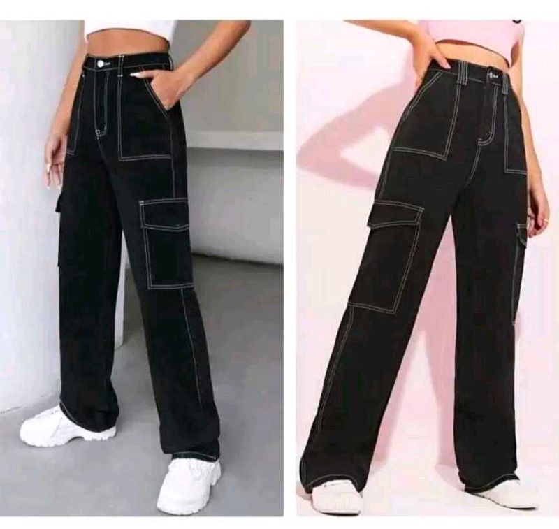 Black Cargo Pants with White Stitching