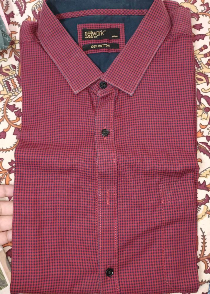 Men's Red Checkered Cotton Shirt