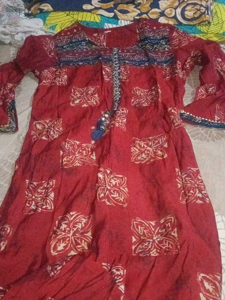 Maroon Printed Kurta