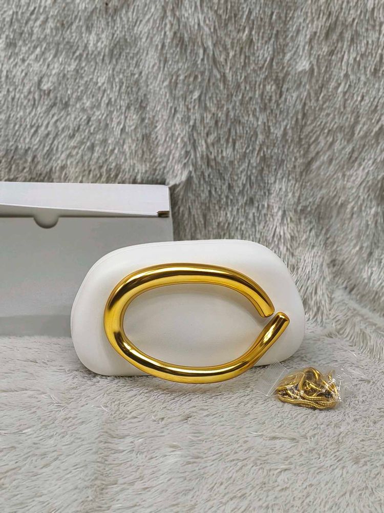 zara white 🤍 clutch with premium gold chain