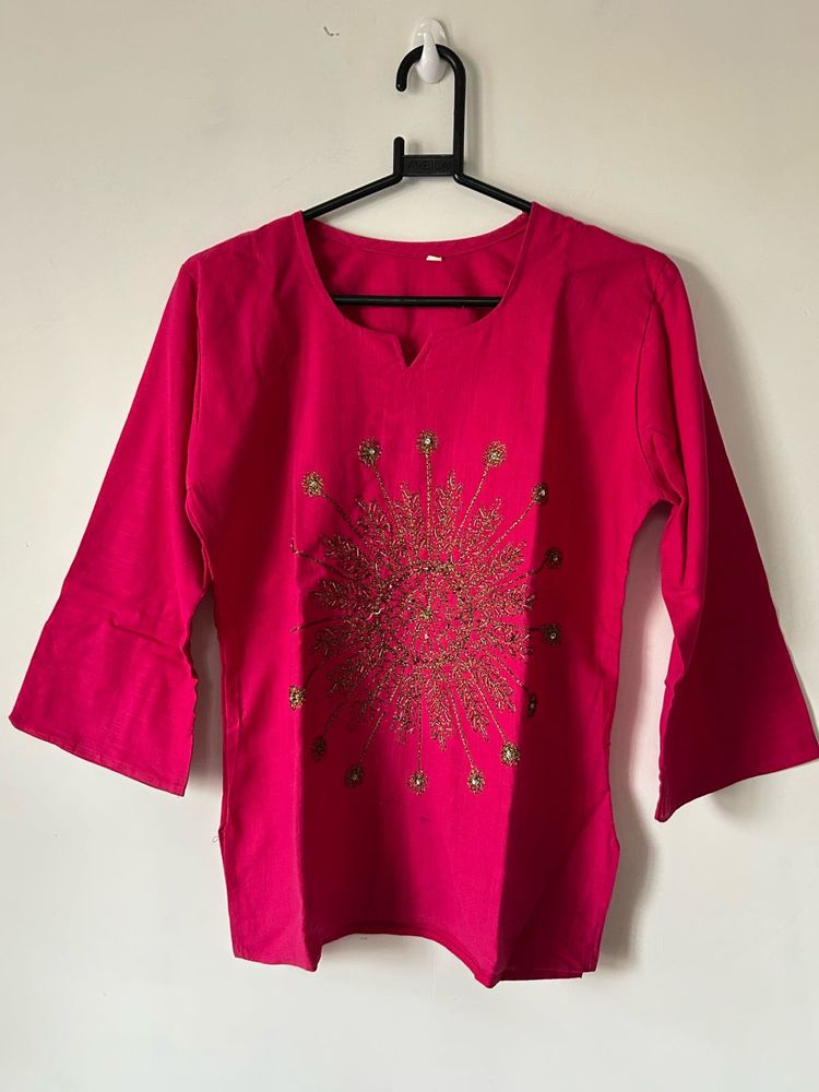 Embroidered Pink Kurta