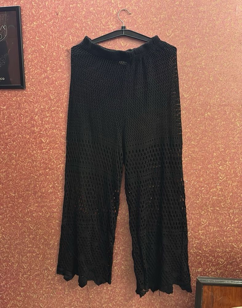 Black Crochet Wide Leg Pants
