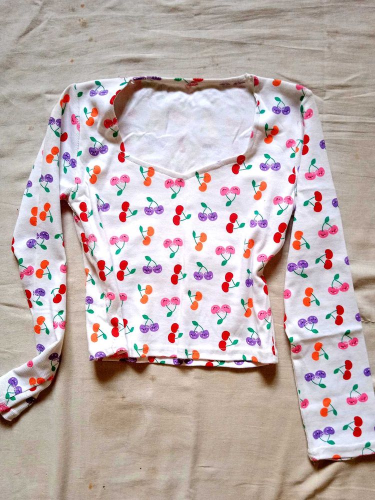 Cute Cherry Print Long Sleeve Top