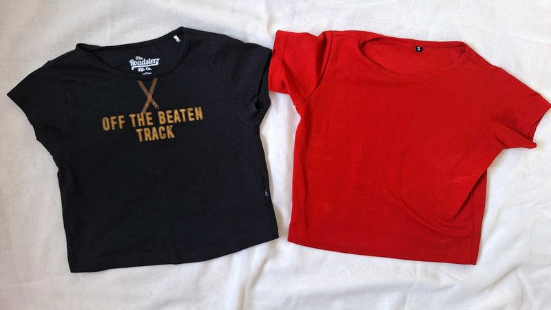 Crop Top Combo:  Graphic Tee + Plain Red Cro