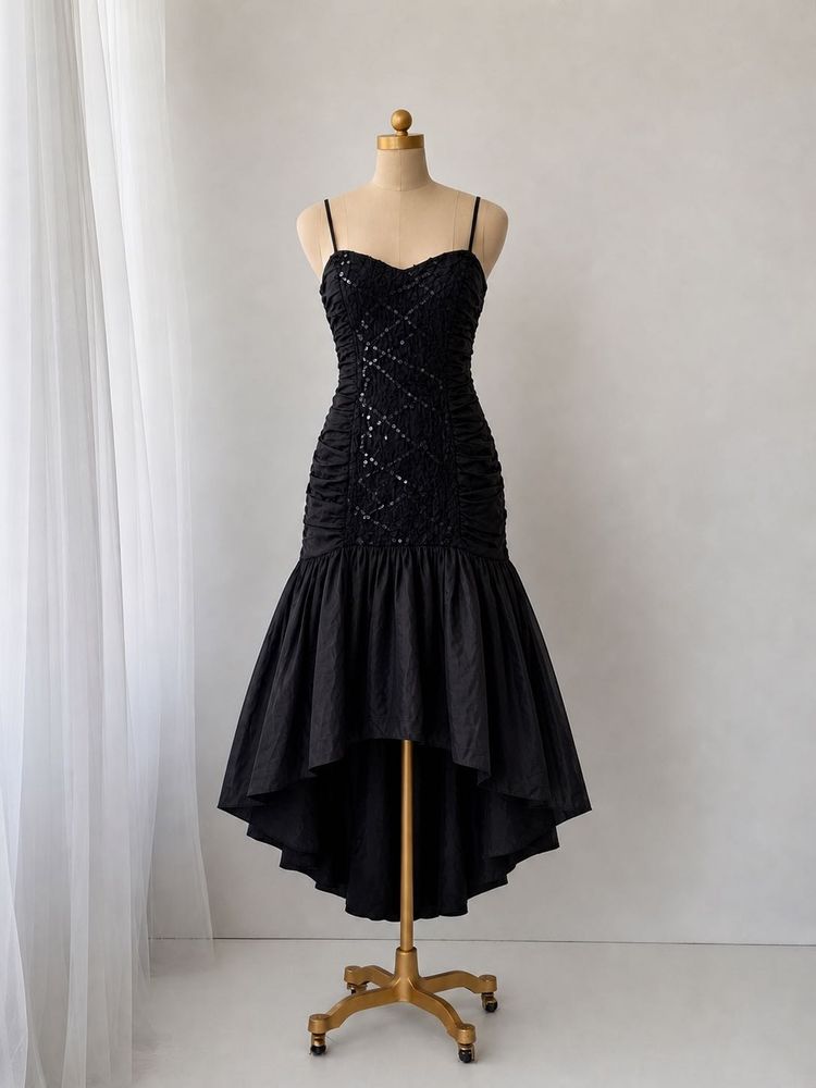 Sparkly Black Ruched High-Low Dress