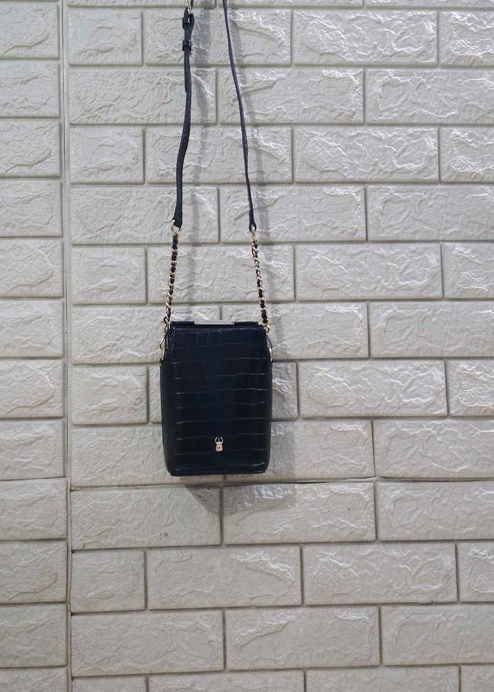 Maria Kurki Black Croc Embossed Crossbody Bag