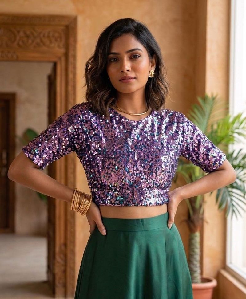 Sparkling Purple Sequin Blouse