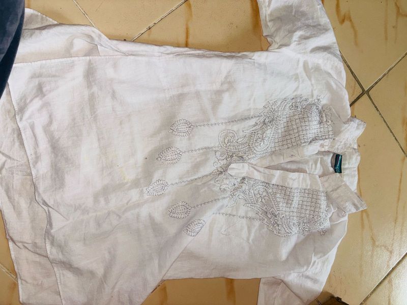 Afghani White Embroidered Kurta