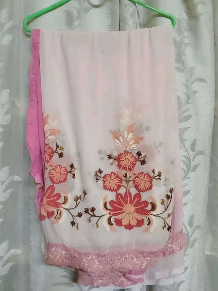 Elegant Floral Embroidered Saree
