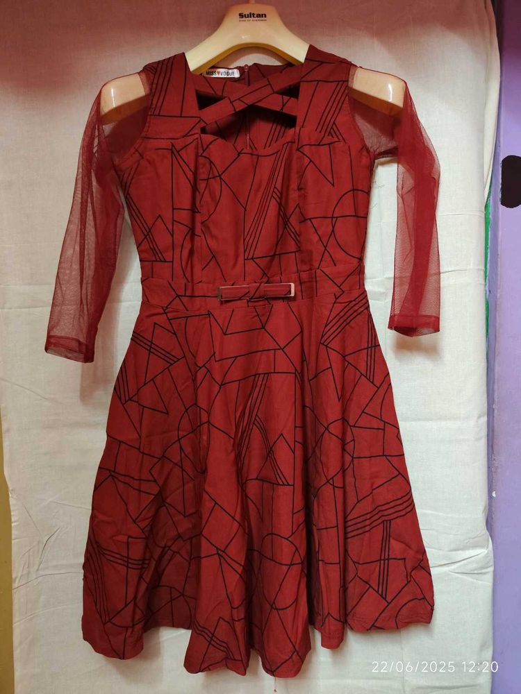 Red Geometric Print Party Dress