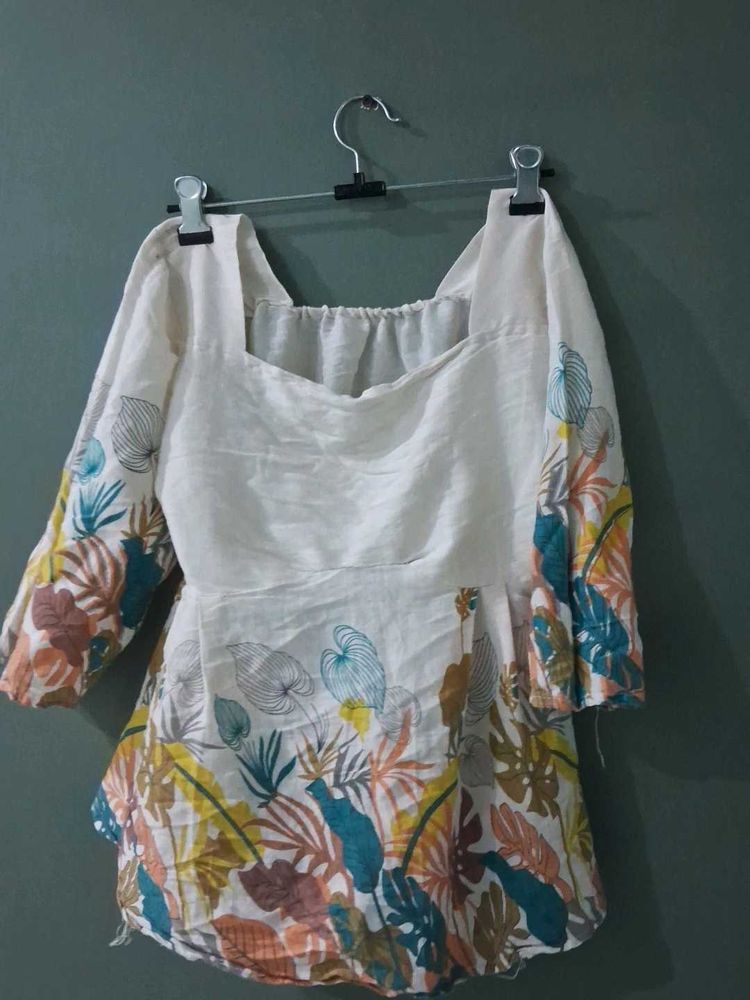 Boho Tropical Print Peplum Top