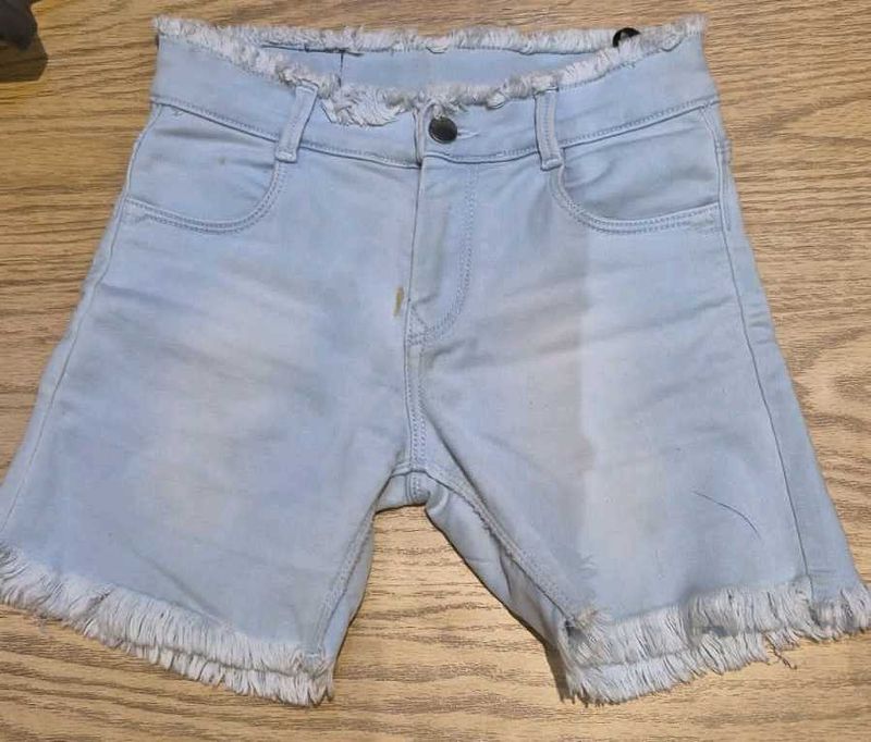 Light Wash Fringed Denim Shorts