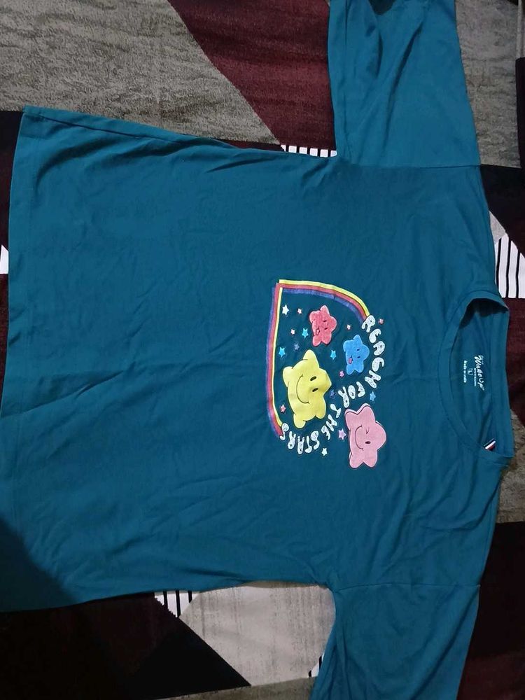 Teal Graphic T-Shirt with Stars