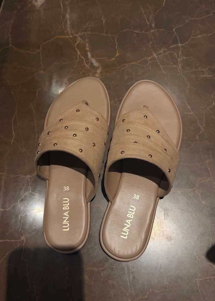 Stylish Studded Tan Flat Sandals