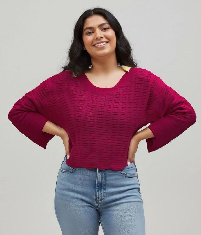 Magenta Textured Knit Sweater