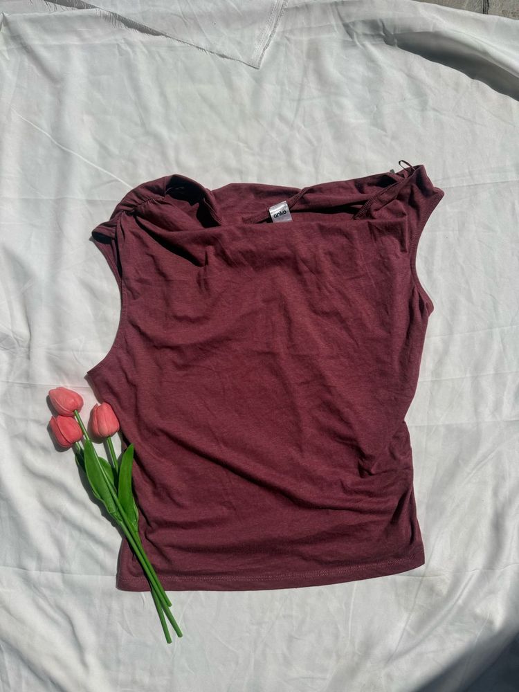 Maroon Ruched Sleeveless Top