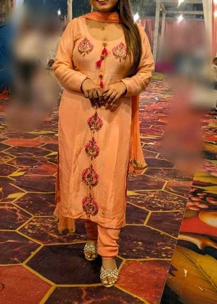 Peach Embroidered Kurta Set