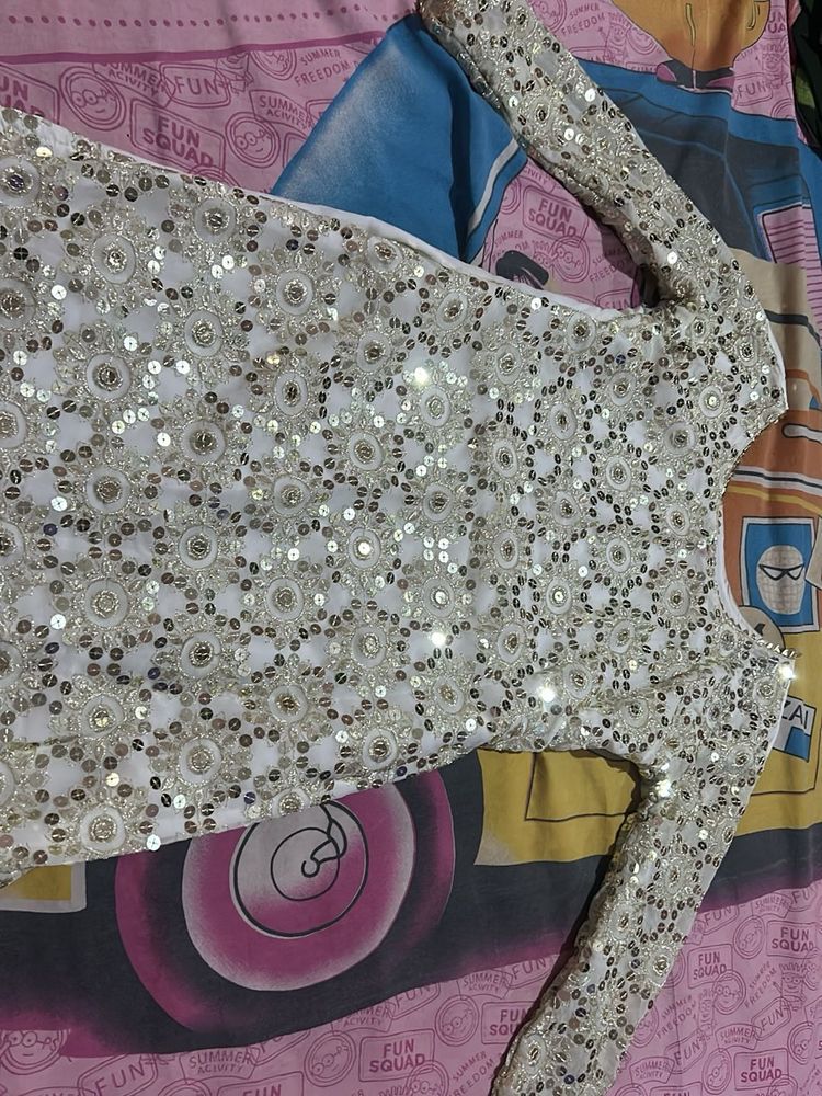 Sparkling White Sequined salwa set /free size