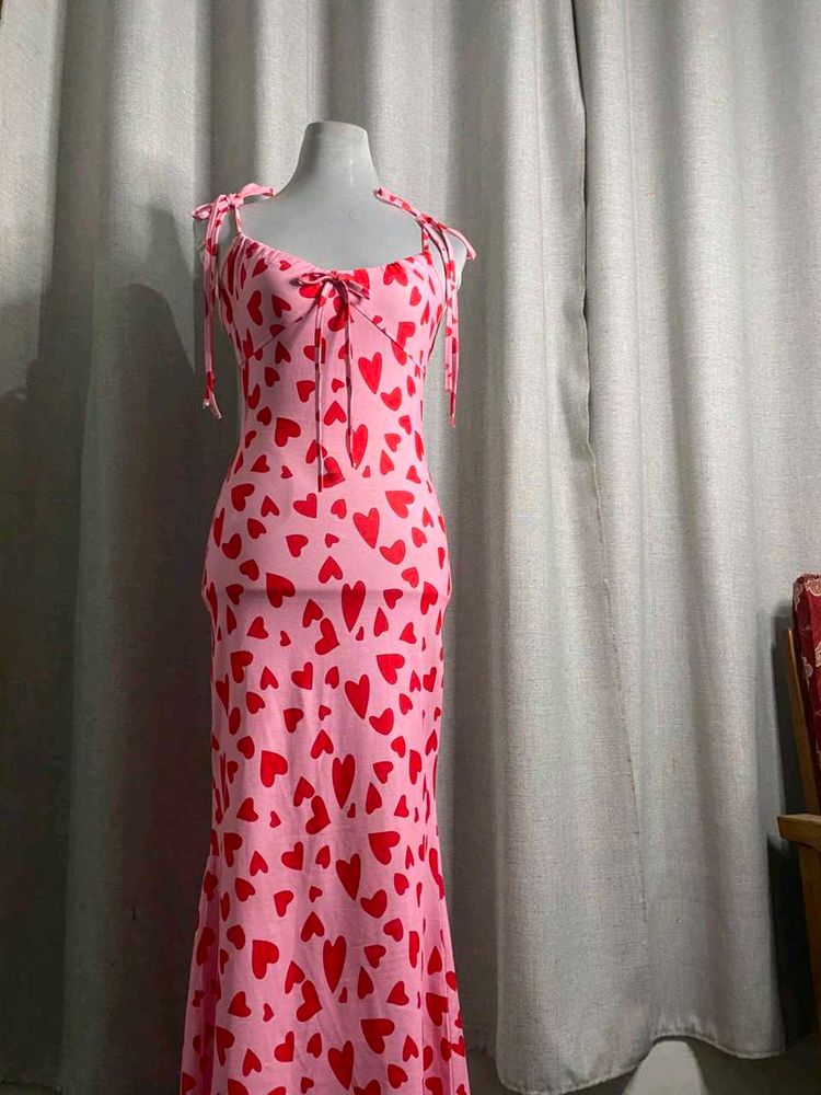 Pink Heart Print Maxi Dress