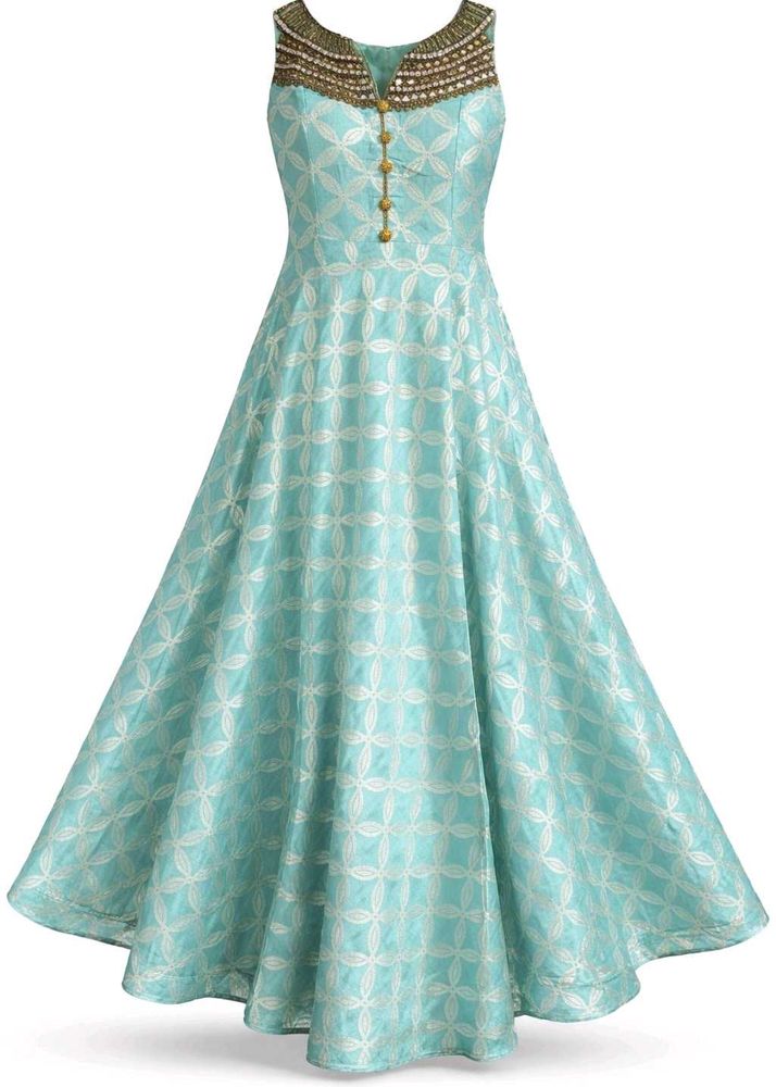 Beautiful Teal Ethnic Gown and also has it's pant