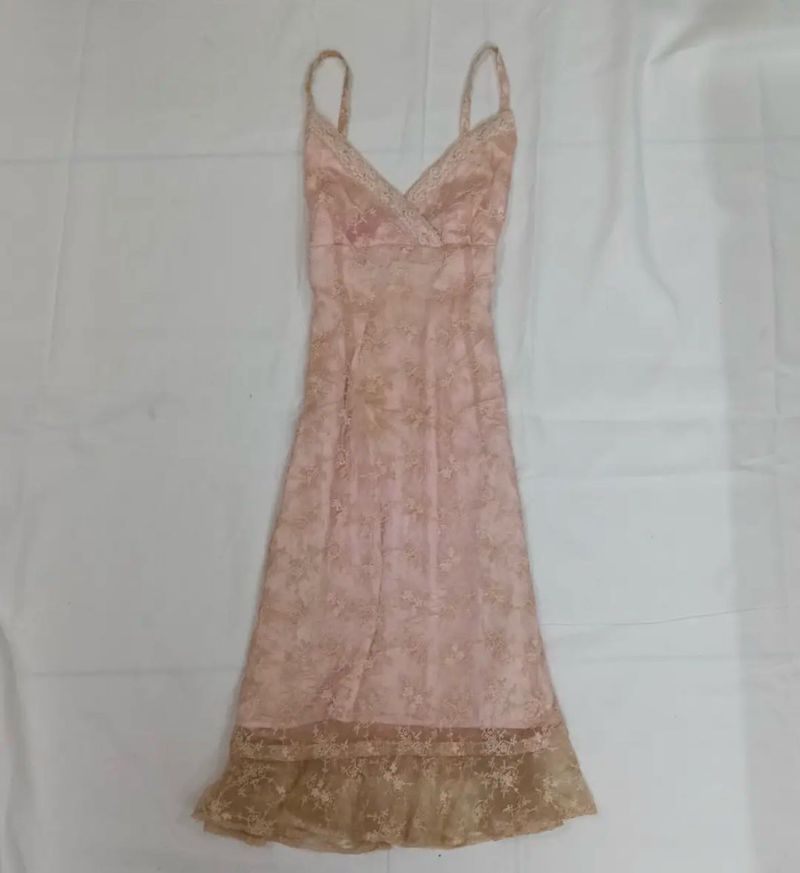 Elegant coquette vintage Pink Lace Slip Dress