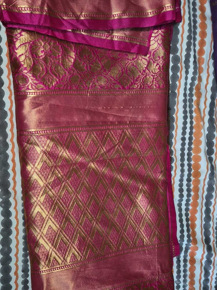 Elegant Pink &amp; Gold Silk Saree