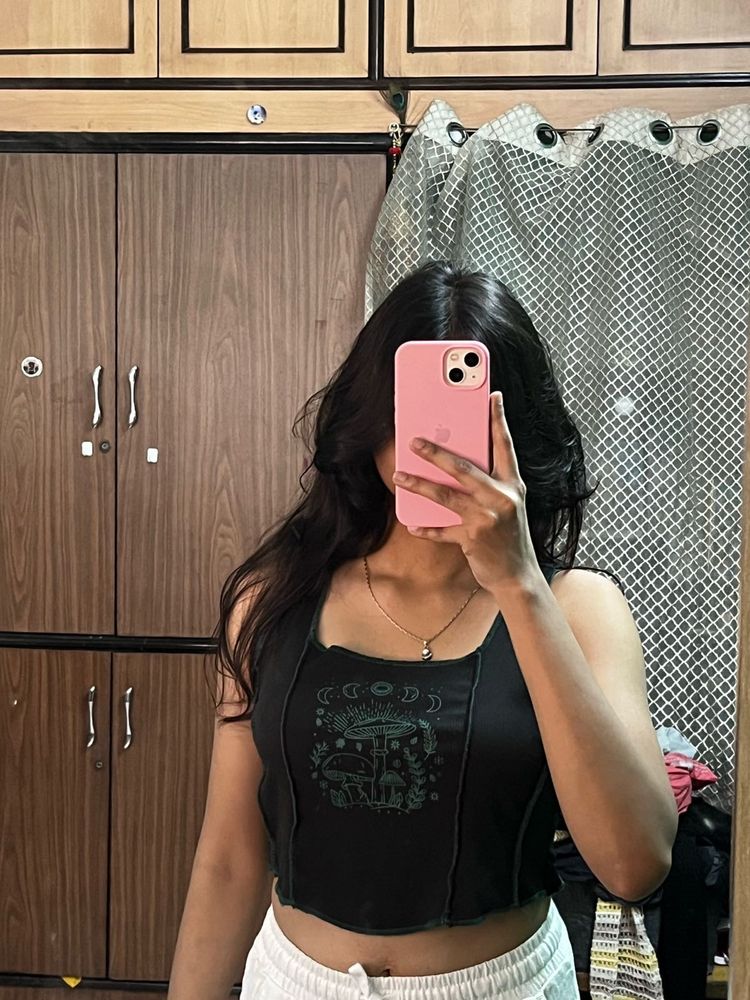 Mushroom Moon black Crop Top