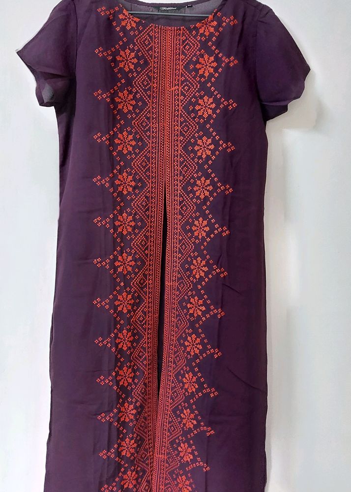 Dark Wine colored Kurta with front slit