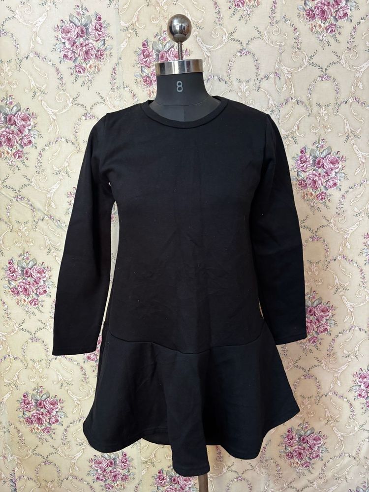 Classic Black Long Sleeve Peplum Dress
