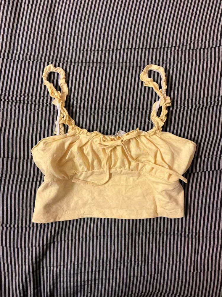 Cute Yellow Ruffle Crop Top