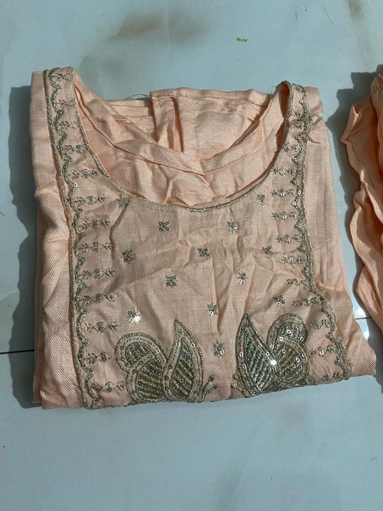 Peach Embroidered Kurta Set