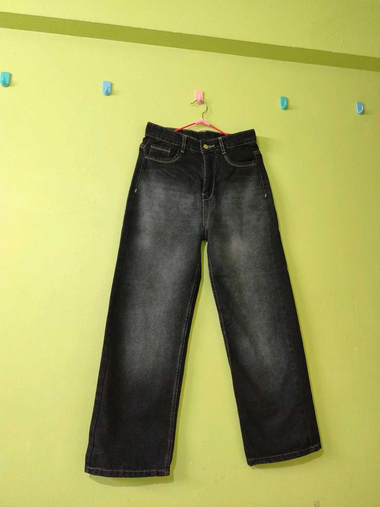 black wide-leg jeans